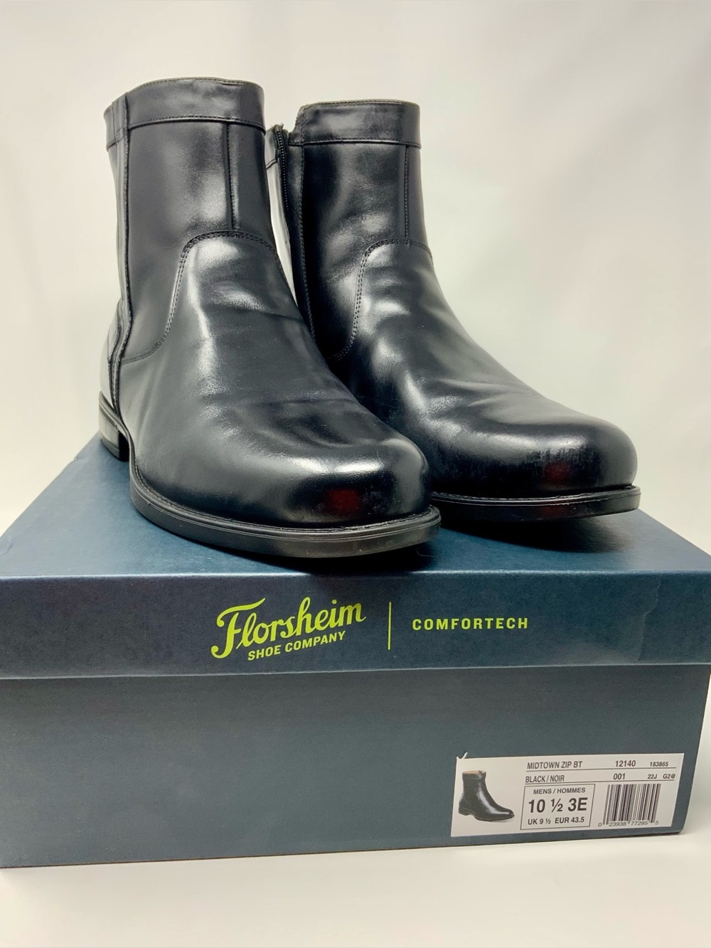 Florsheim Midtown Black Leather Zip Ankle Boots
